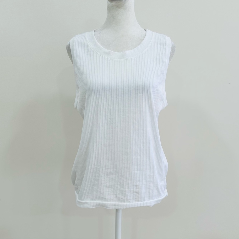 Athleta Ribbed Wide Strap Hip Length Loose Fit Tank White Women's Size XL
